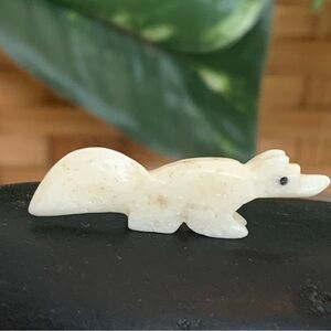 Vintage Natural Bone Carved Fox Fetish Bead Drilled Native American Animals 1.2"